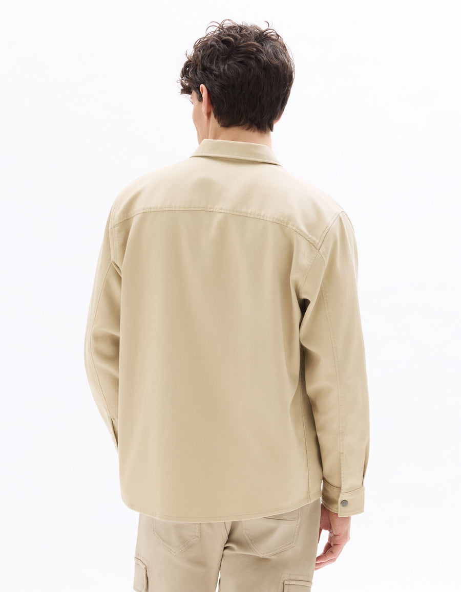 Oversized Fit Polyester Spread Collar Shirt - Beige