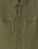 Oversized Fit Polyester Spread Collar Shirt - Khaki