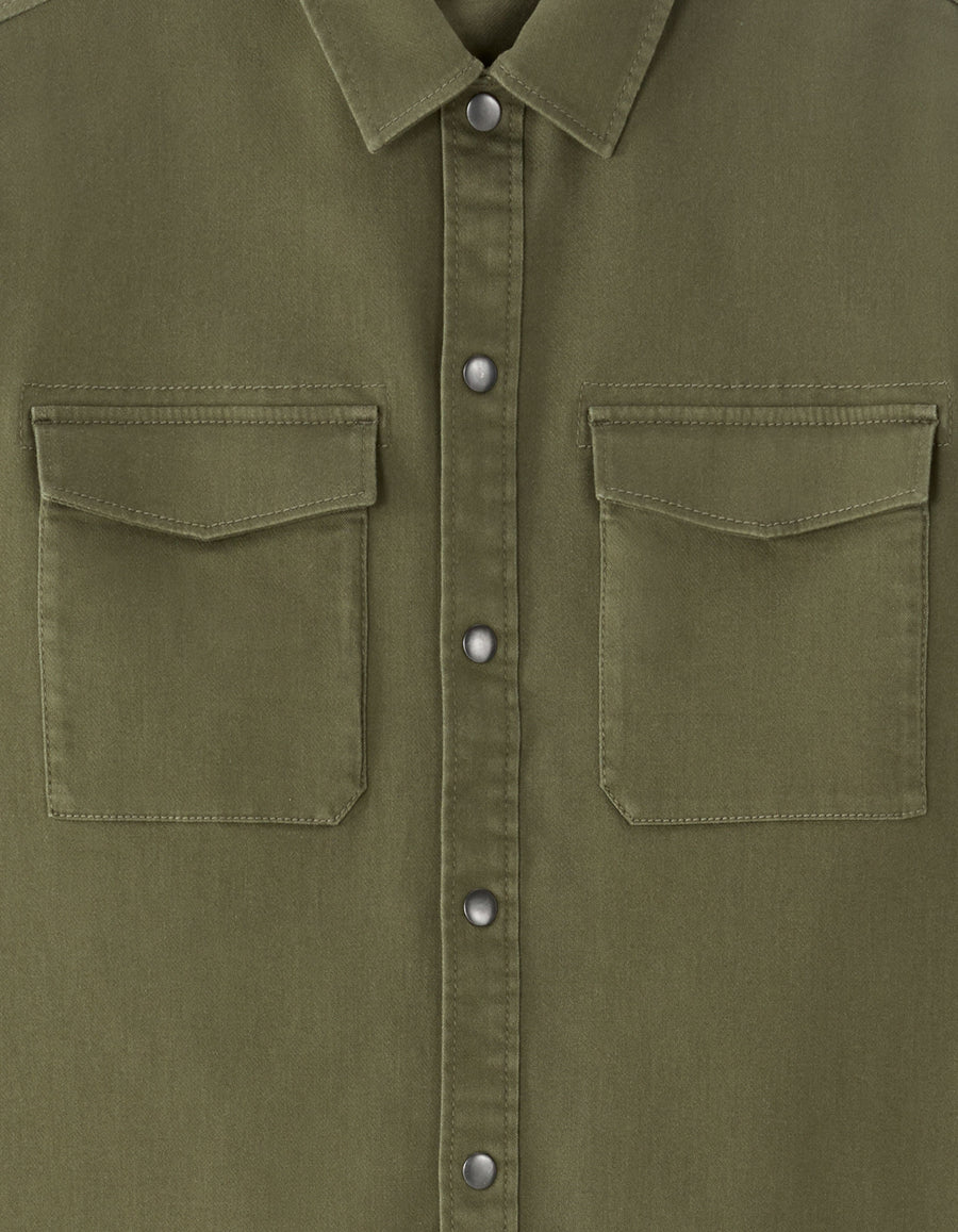 Oversized Fit Polyester Spread Collar Shirt - Khaki