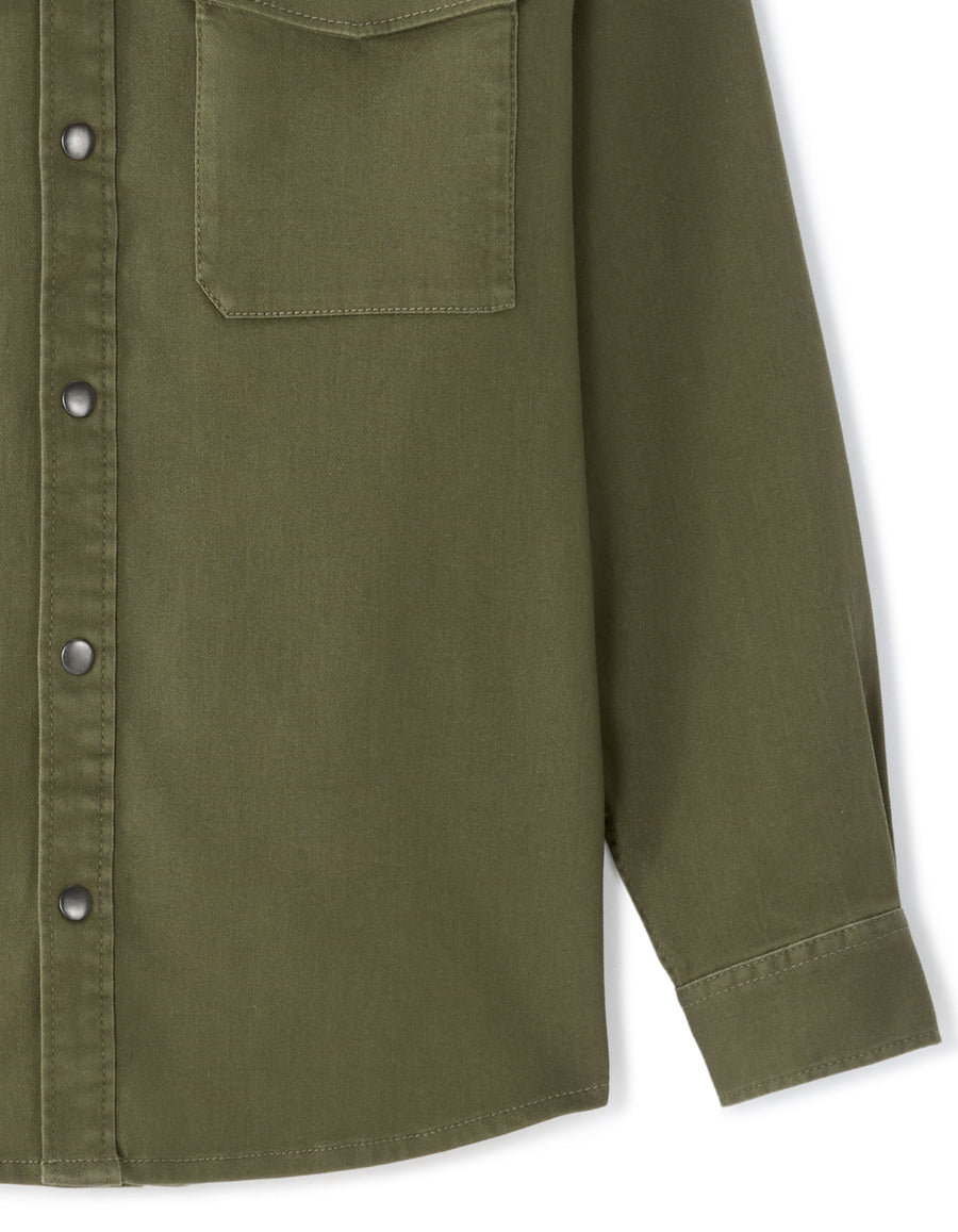 Oversized Fit Polyester Spread Collar Shirt - Khaki