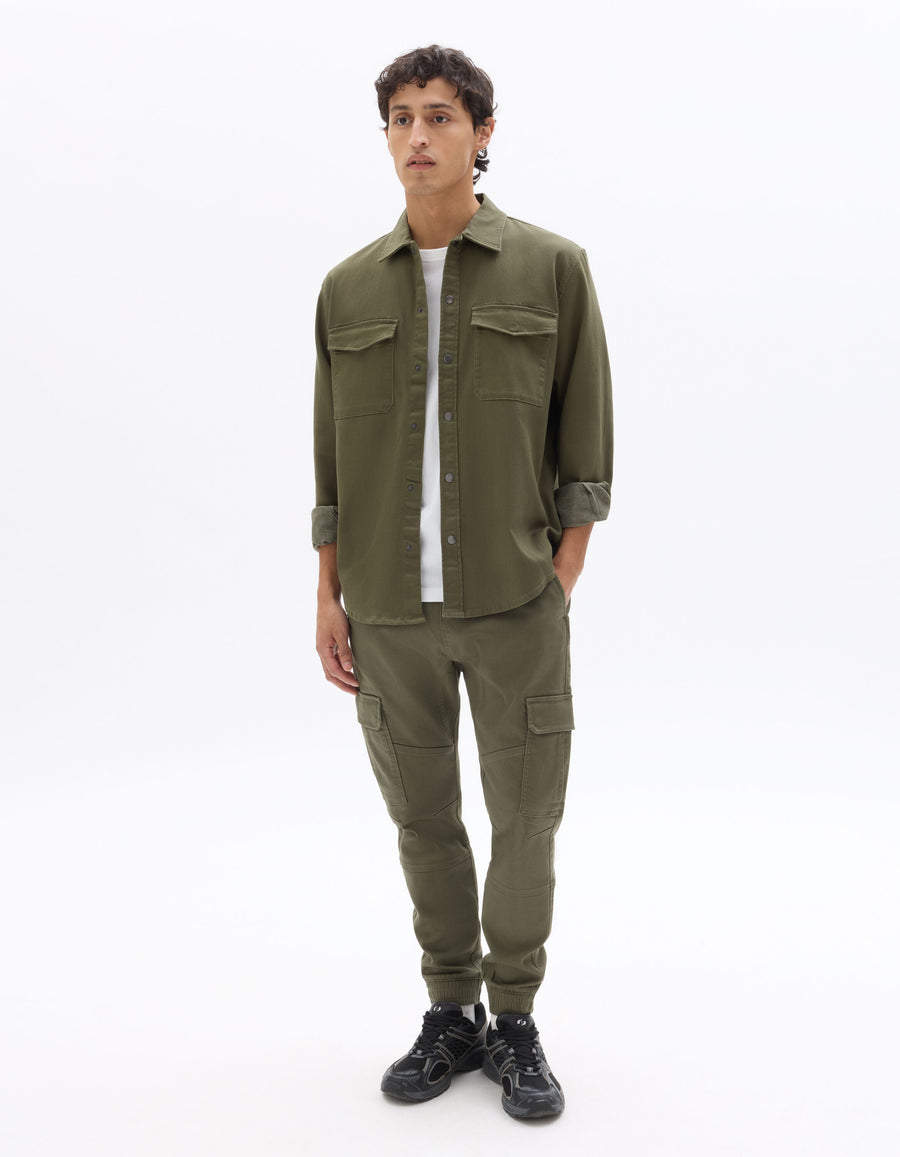 Oversized Fit Polyester Spread Collar Shirt - Khaki