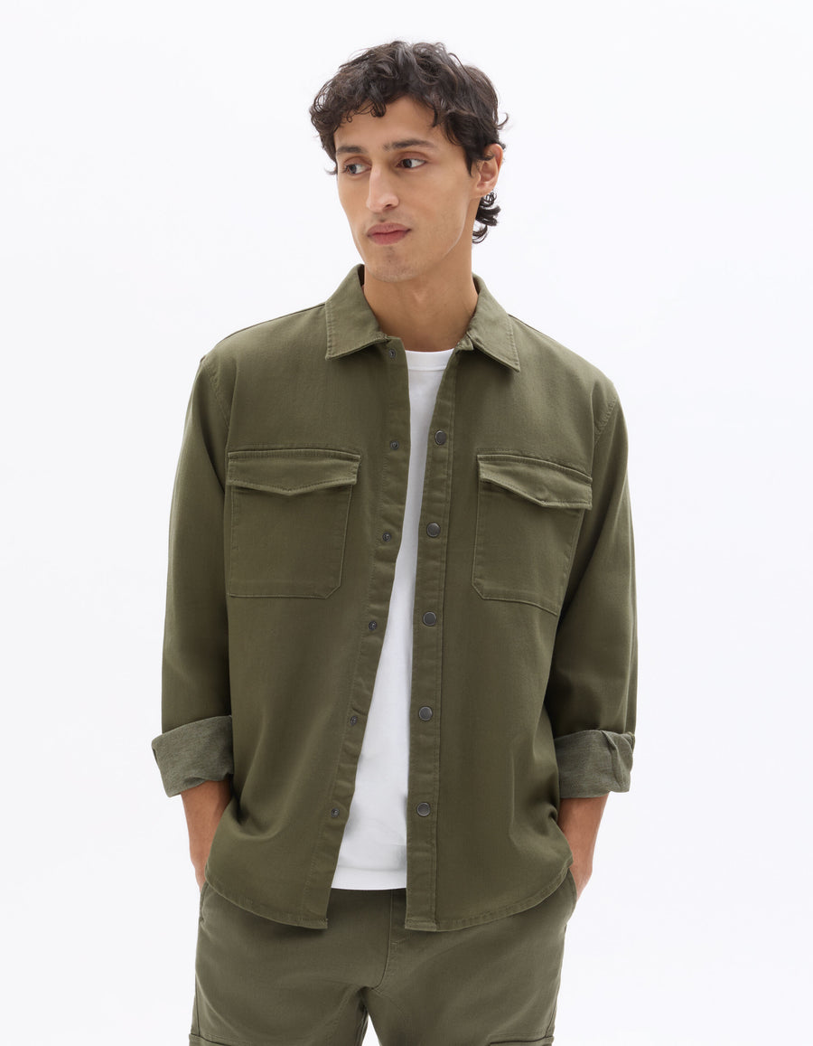 Oversized Fit Polyester Spread Collar Shirt - Khaki