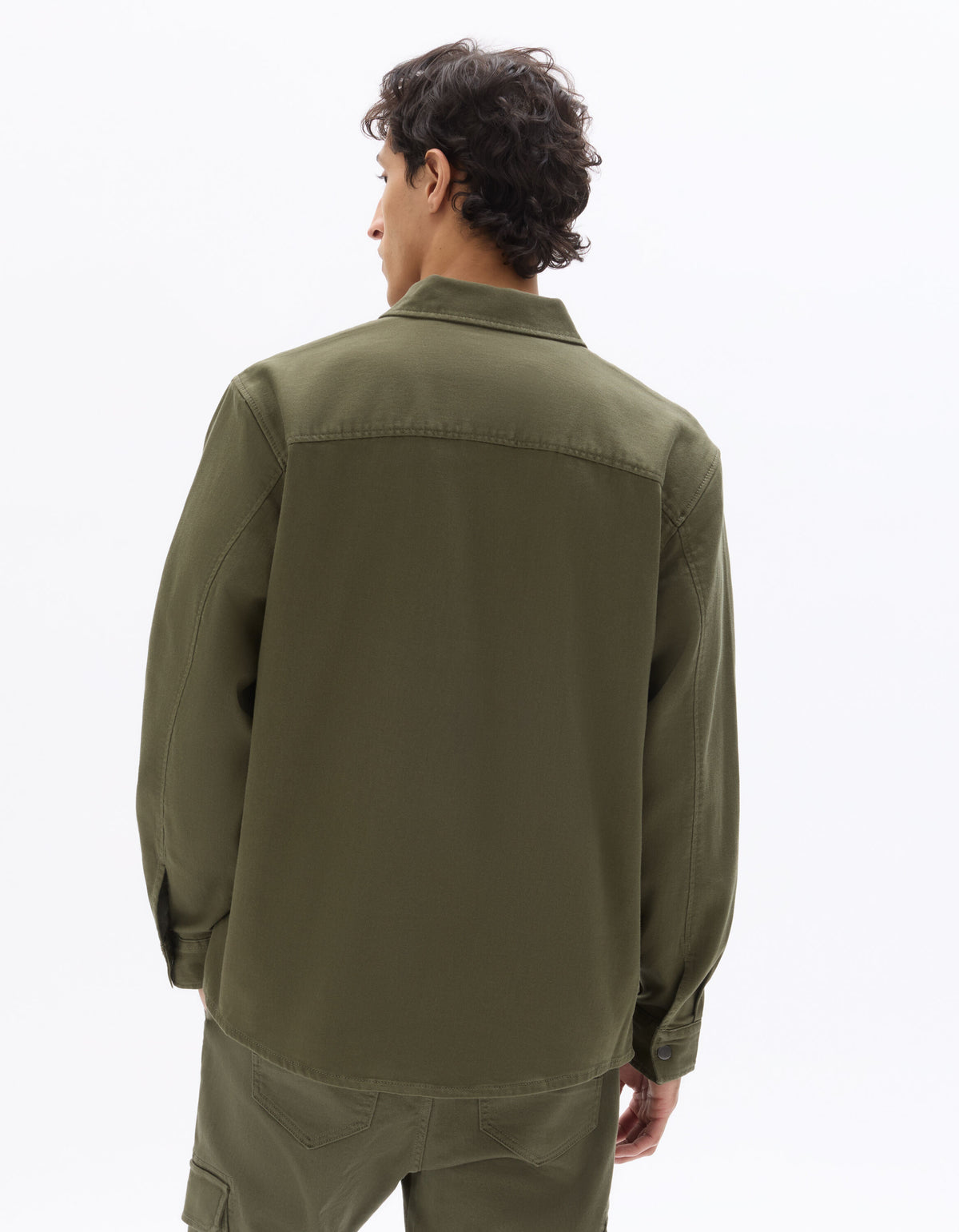 Oversized Fit Polyester Spread Collar Shirt - Khaki