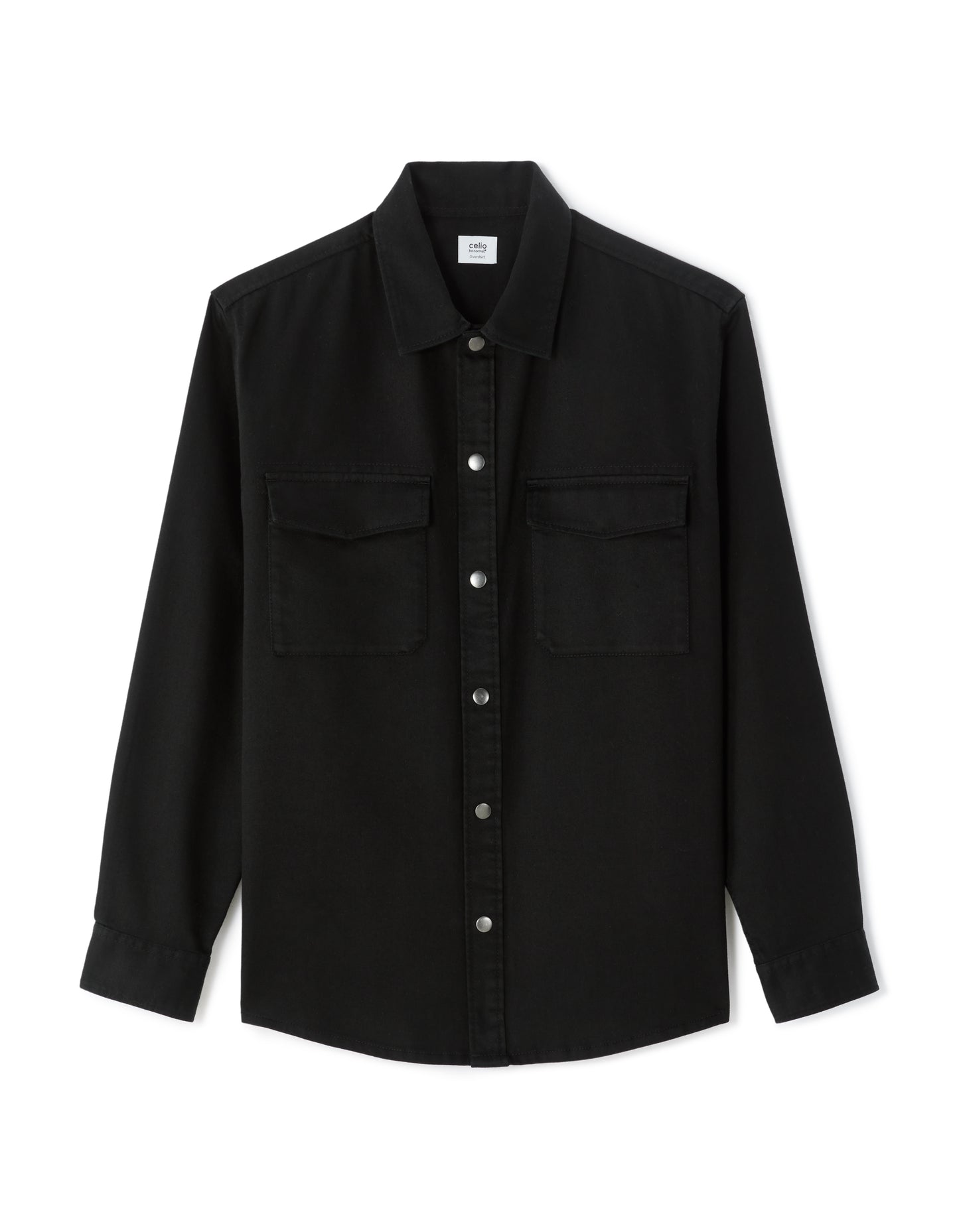 Oversized Fit Polyester Spread Collar Shirt - Black