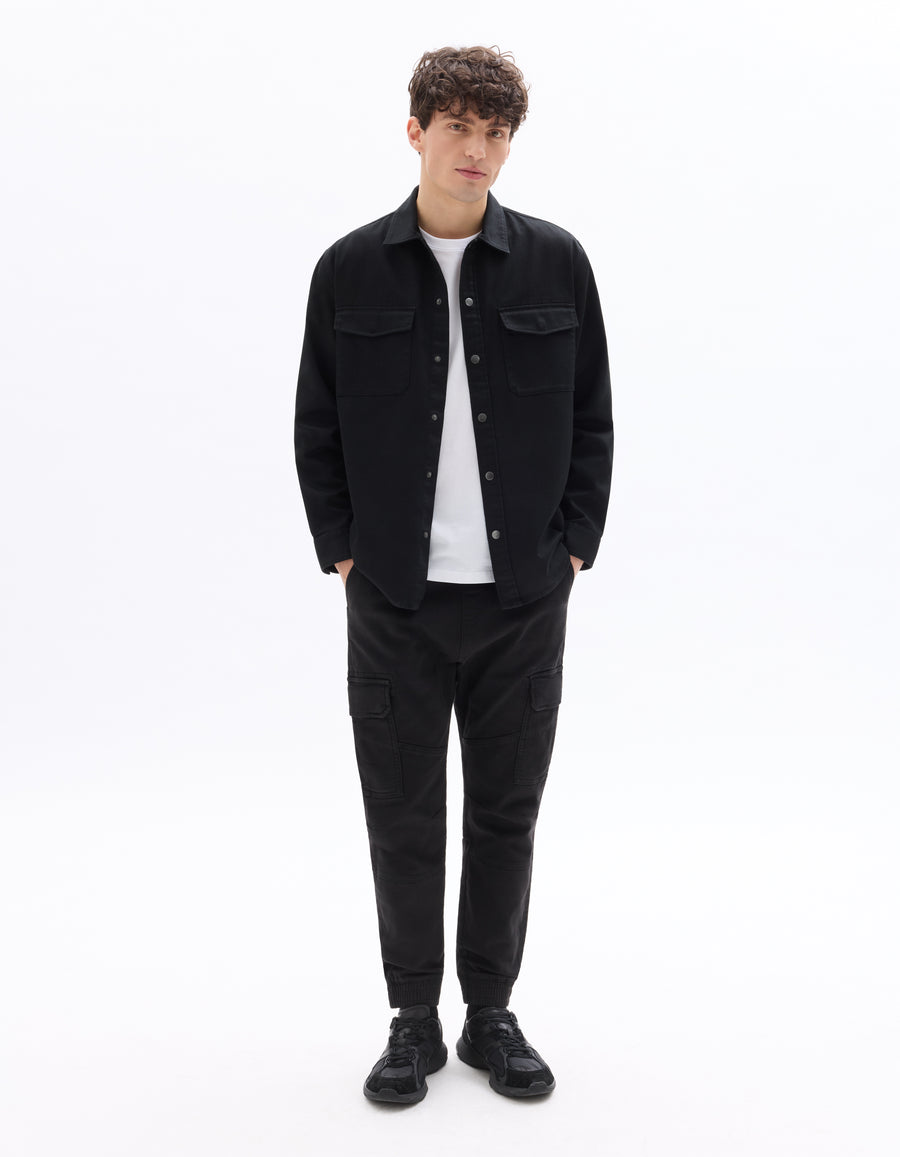 Oversized Fit Polyester Spread Collar Shirt - Black