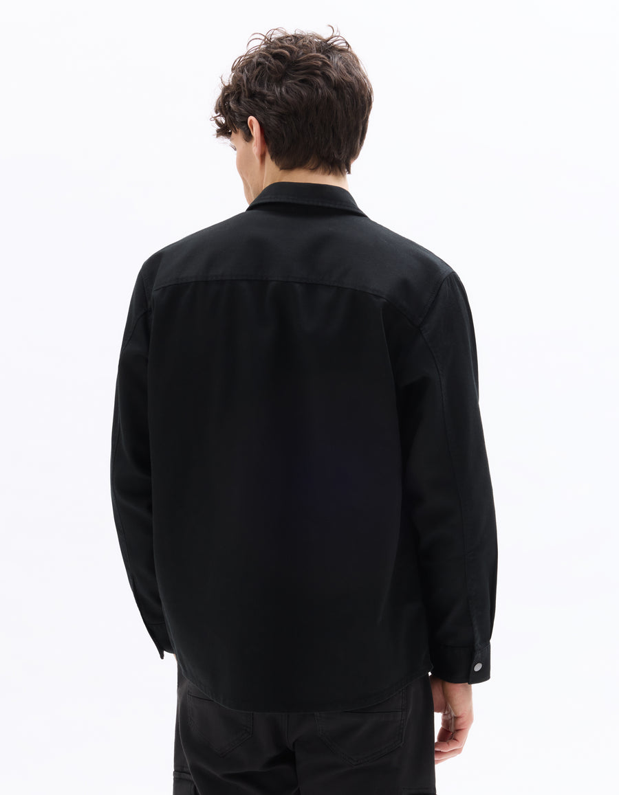 Oversized Fit Polyester Spread Collar Shirt - Black