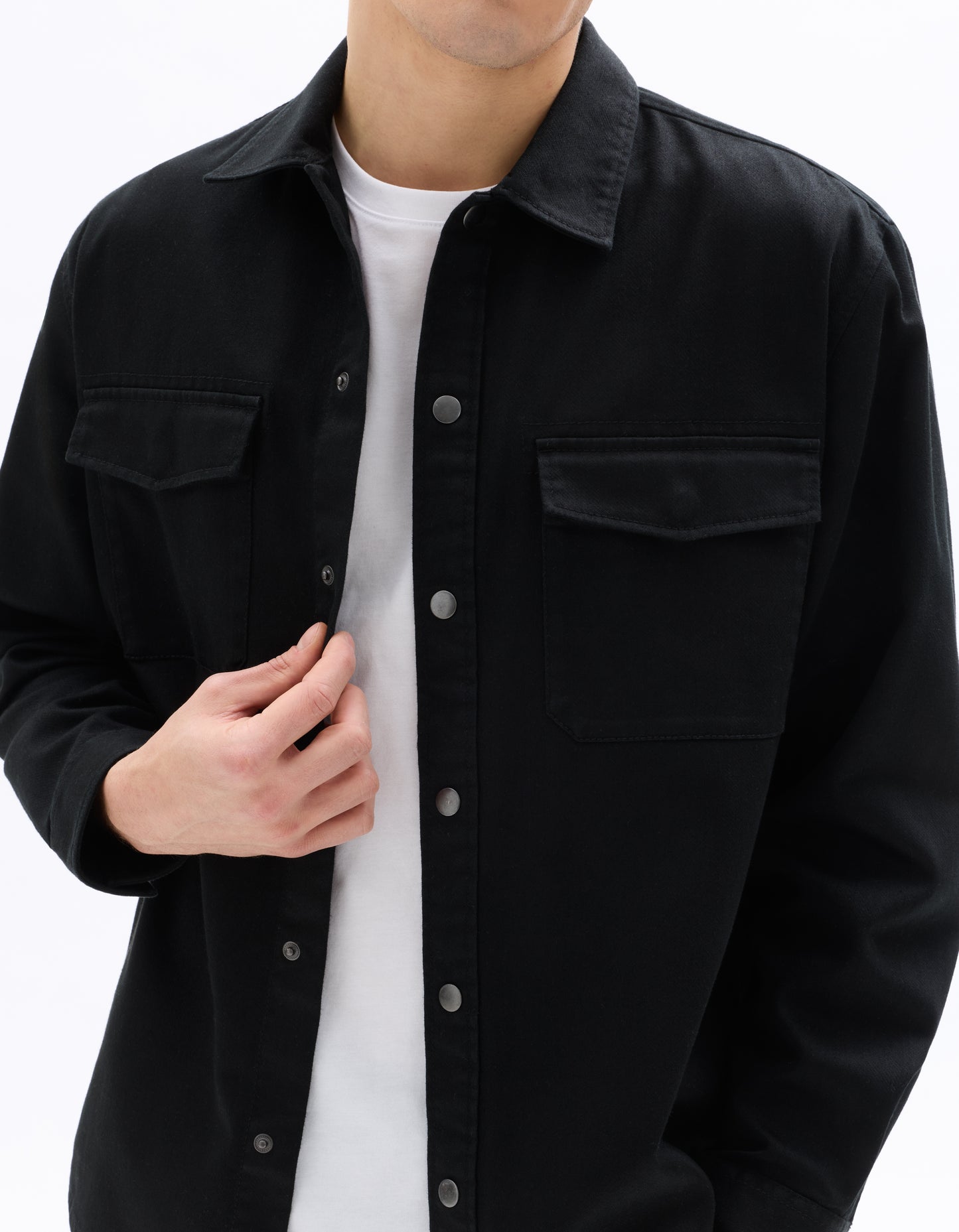Oversized Fit Polyester Spread Collar Shirt - Black