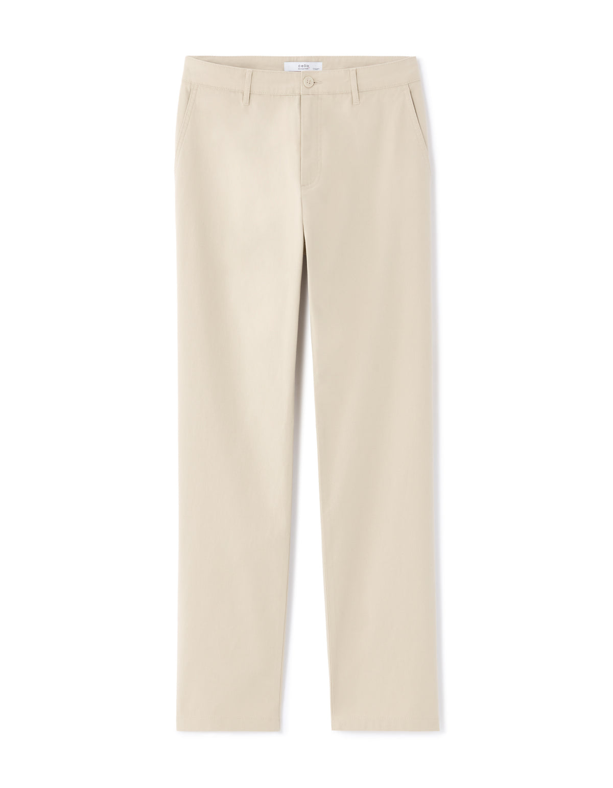 Straight Fit Stretch Cotton Trousers - Beige