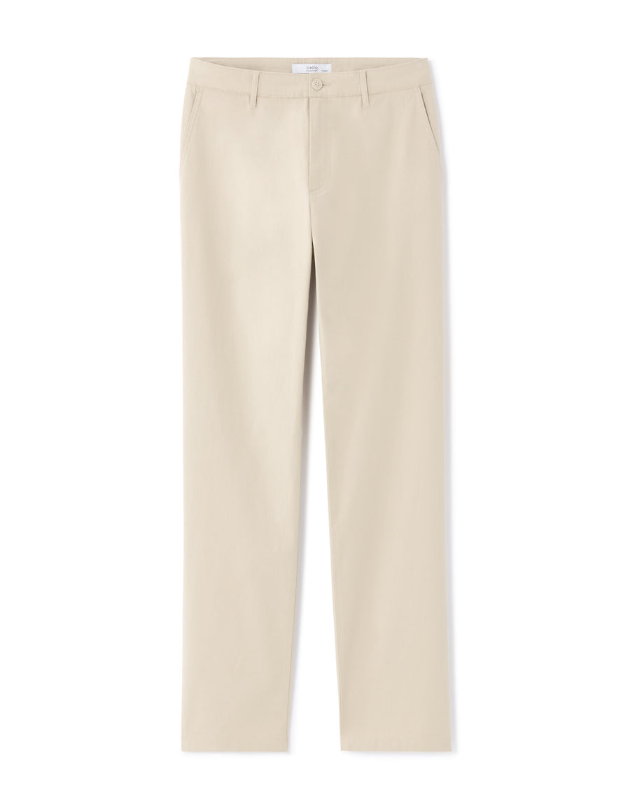 Straight Fit Stretch Cotton Trousers - Beige