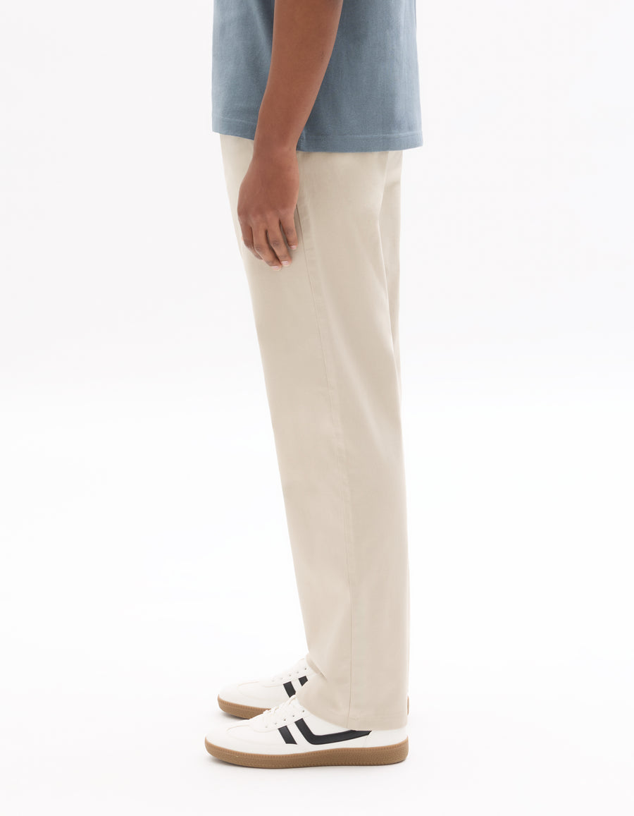 Straight Fit Stretch Cotton Trousers - Beige