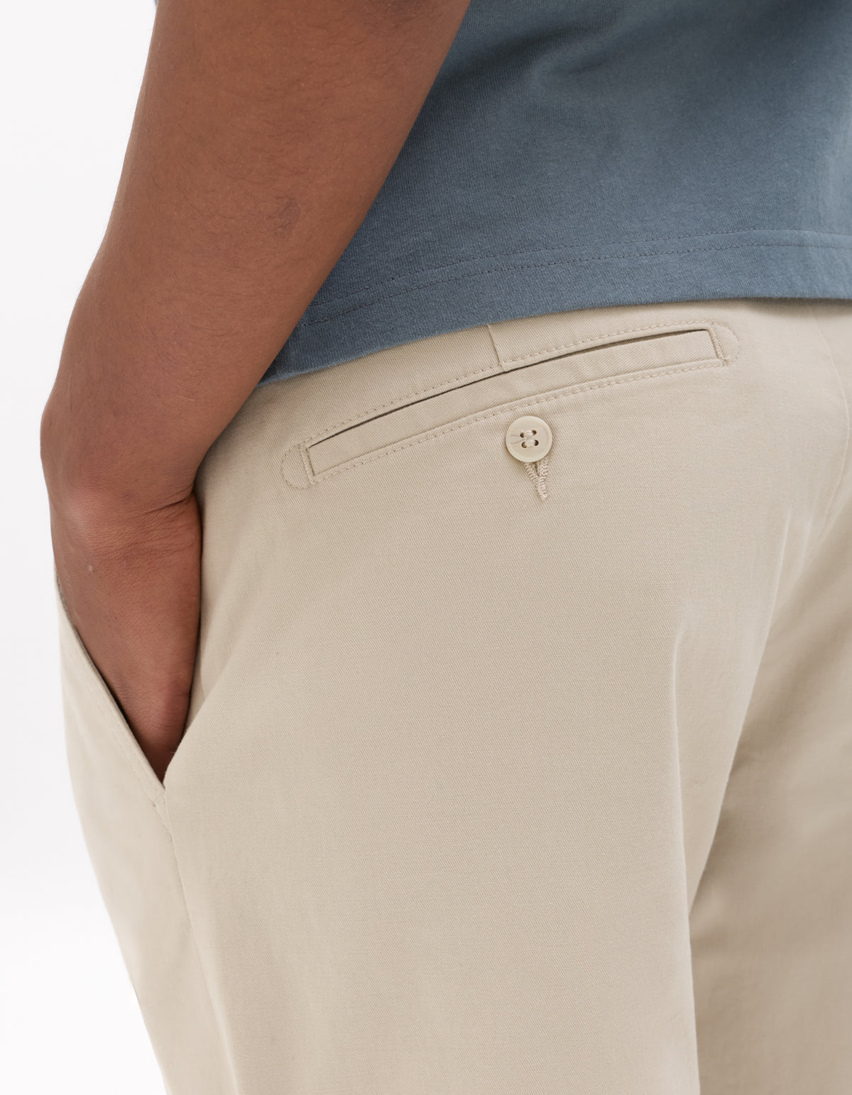 Straight Fit Stretch Cotton Trousers - Beige