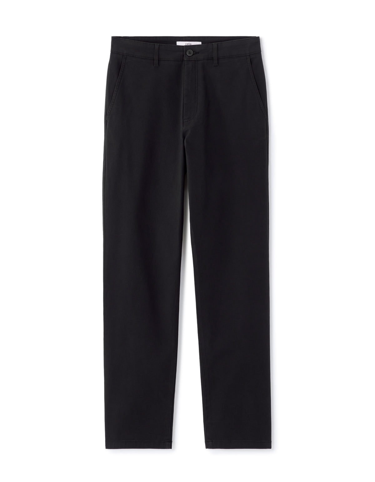 Straight Fit Stretch Cotton Trousers - Black