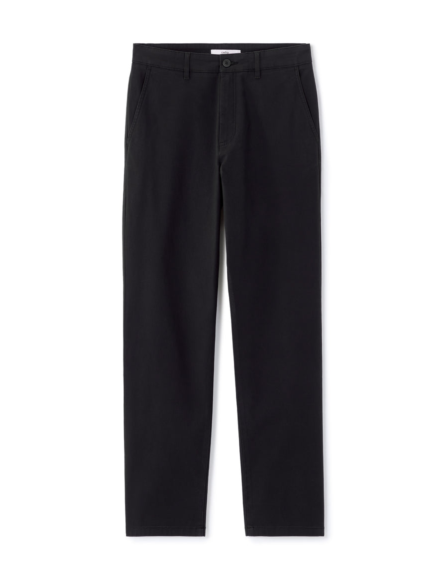 Straight Fit Stretch Cotton Trousers - Black