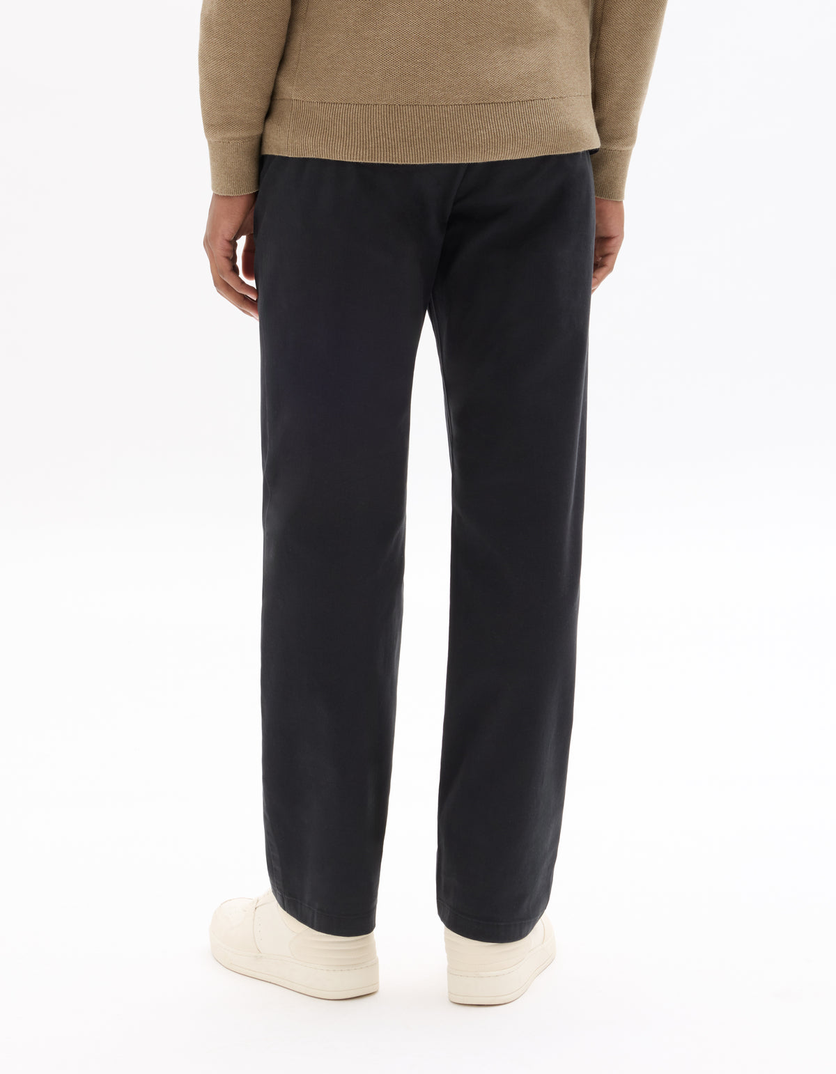 Straight Fit Stretch Cotton Trousers - Black