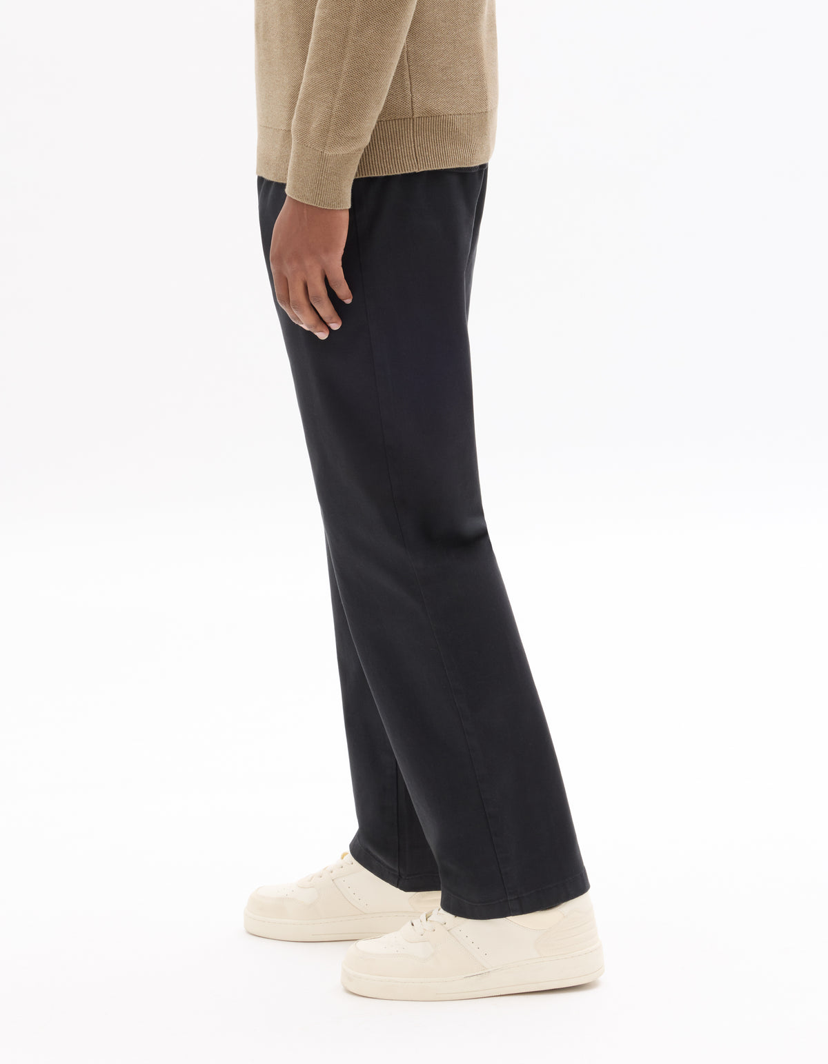 Straight Fit Stretch Cotton Trousers - Black