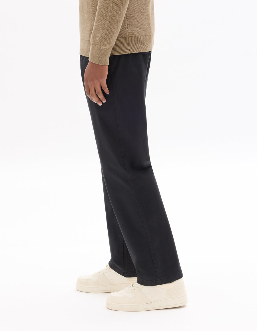 Straight Fit Stretch Cotton Trousers - Black
