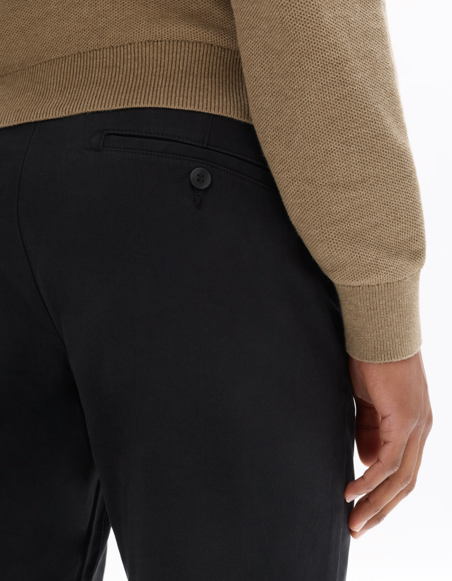 Straight Fit Stretch Cotton Trousers - Black