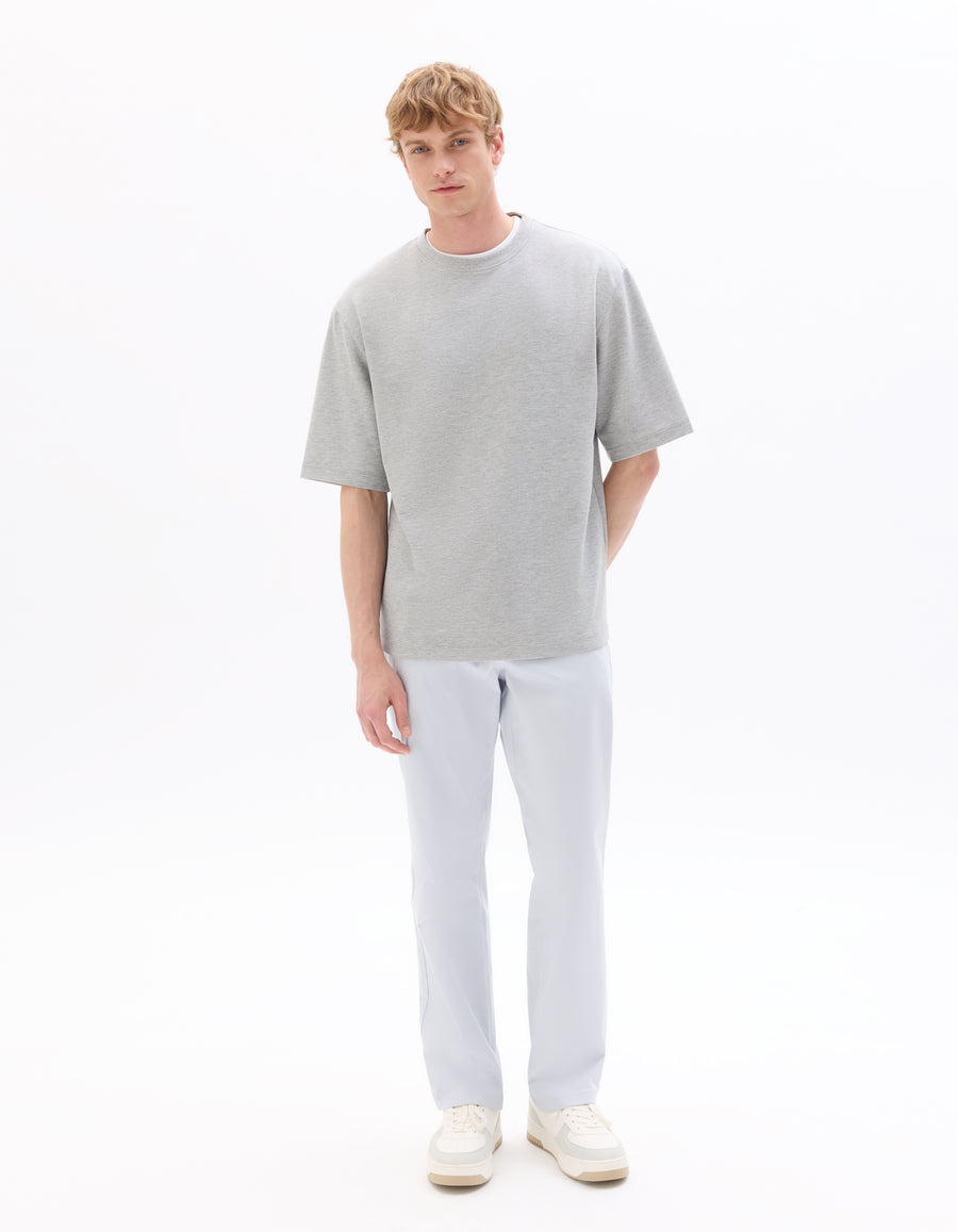 Straight Fit 100% Cotton Solid Casual Trouser - Blue