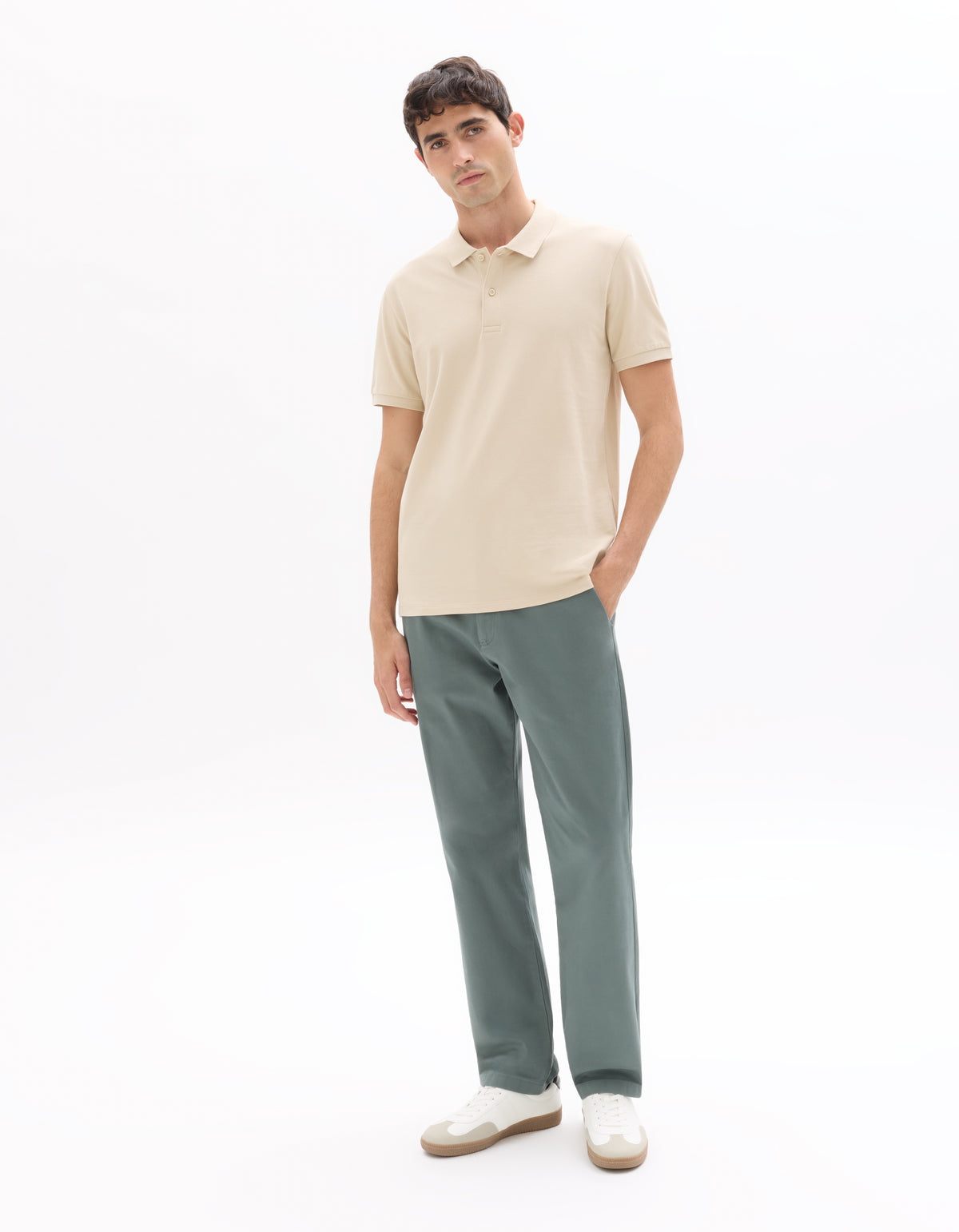 Straight Fit Stretch Cotton Trousers - Light Green