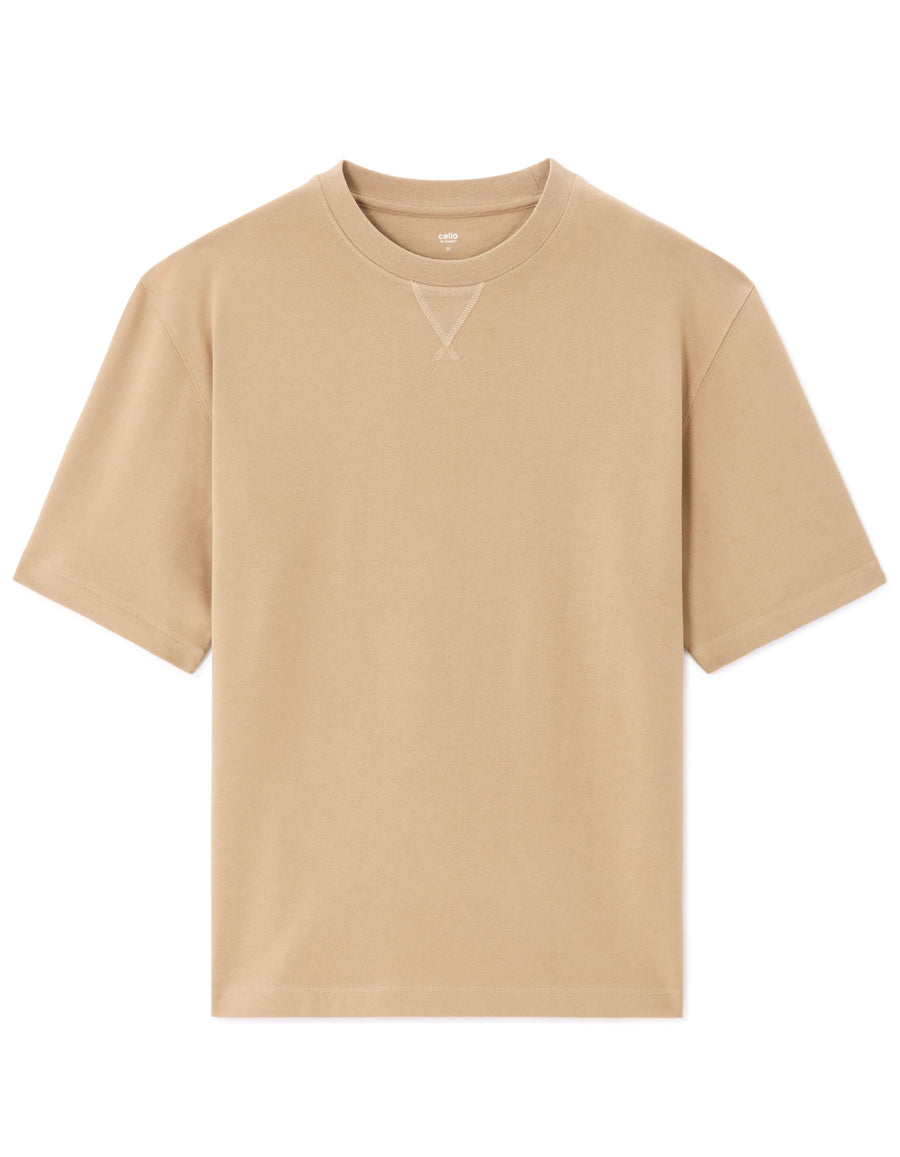 Oversized Fit 100% Cotton Crew Neck T-Shirt - Taupe Beige