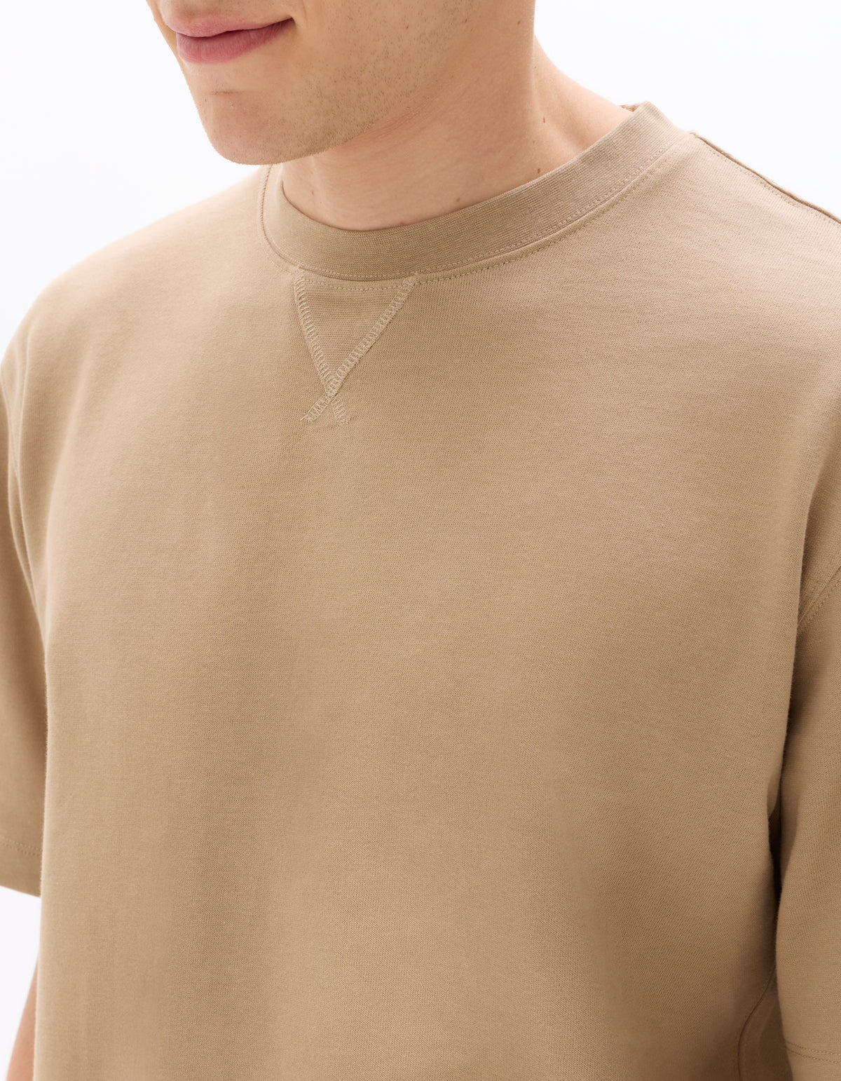 Oversized Fit 100% Cotton Crew Neck T-Shirt - Taupe Beige