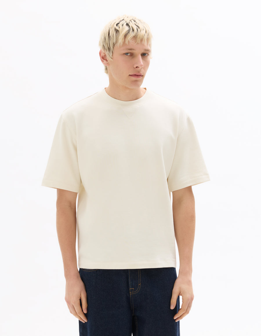 Oversized Fit 100% Cotton Crew Neck T-Shirt - Ecru