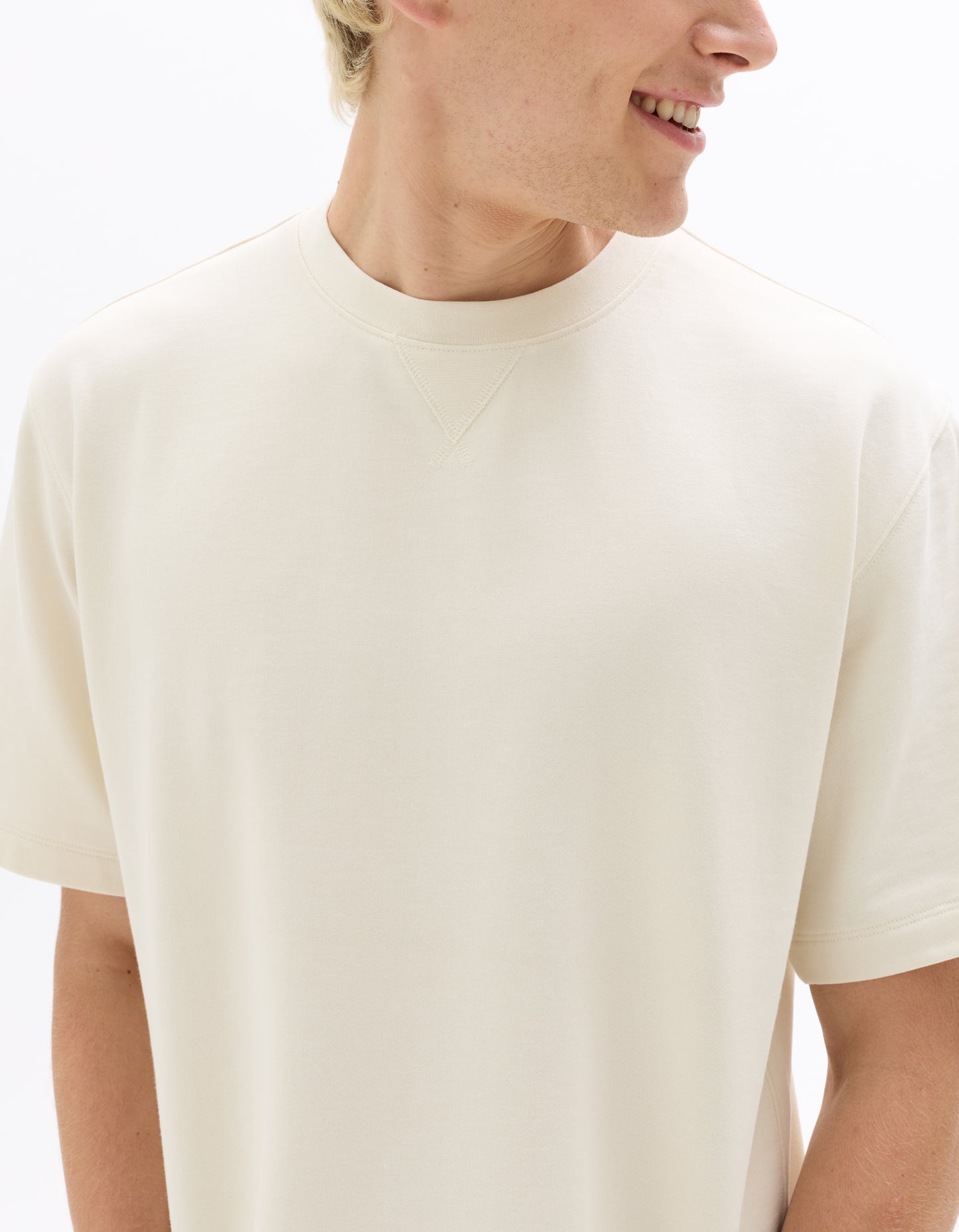 Oversized Fit 100% Cotton Crew Neck T-Shirt - Ecru