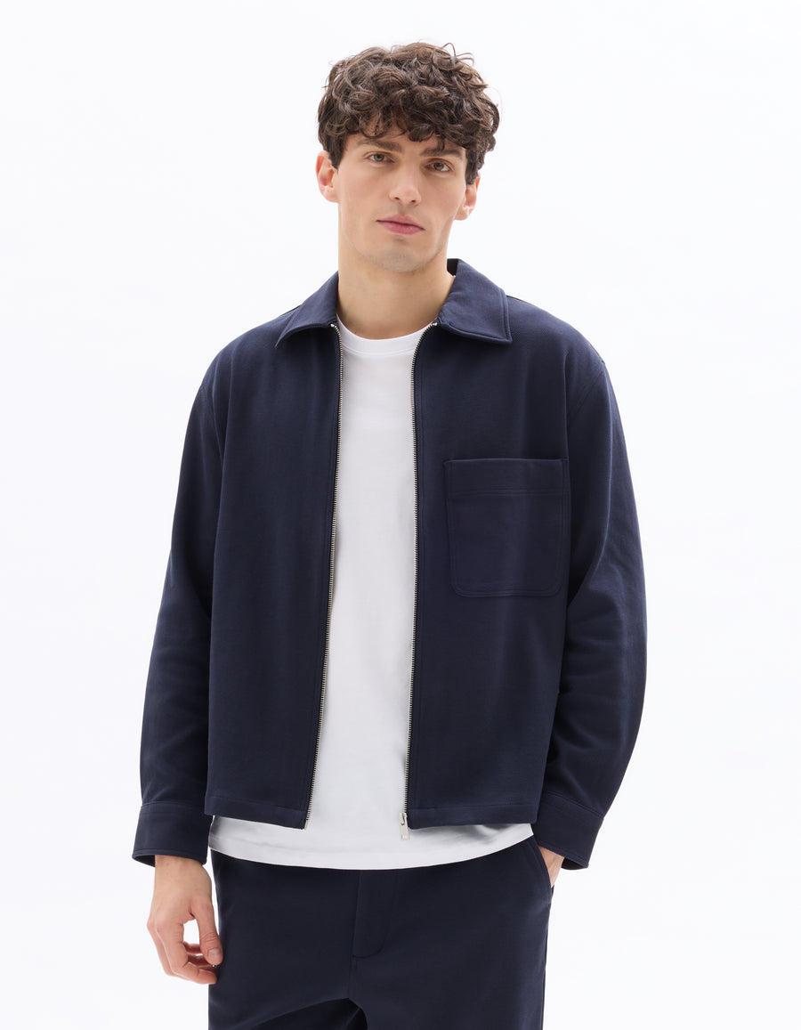 Oversized Fit Spread Collar Shirt - Navy Blue
