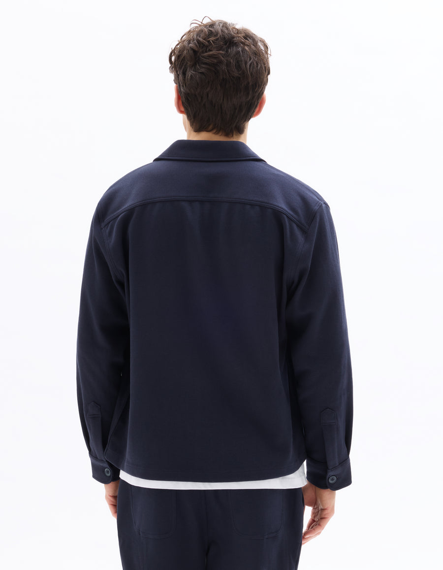 Oversized Fit Spread Collar Shirt - Navy Blue