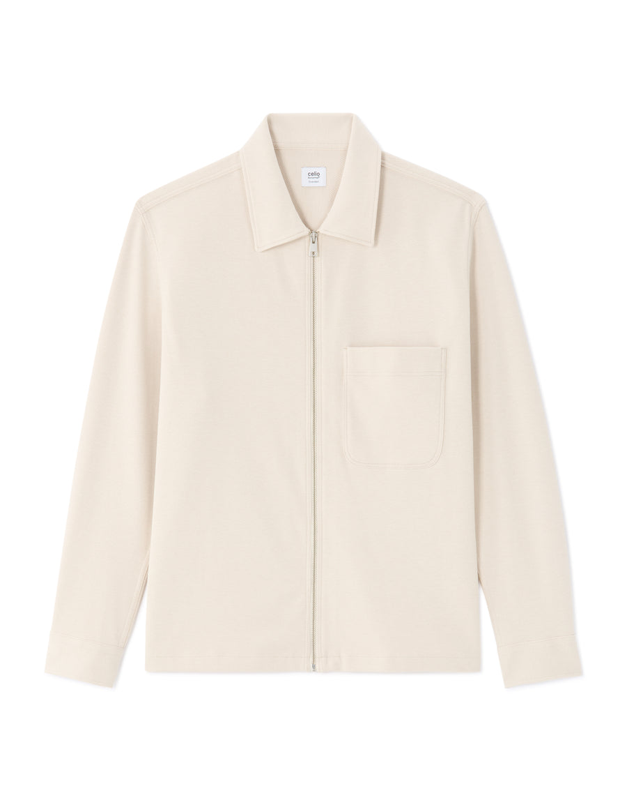 Oversized Fit Spread Collar Shirt - Beige