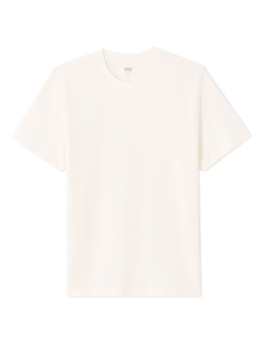 Boxy Fit Stretch Cotton Crew Neck T-Shirt - Beige