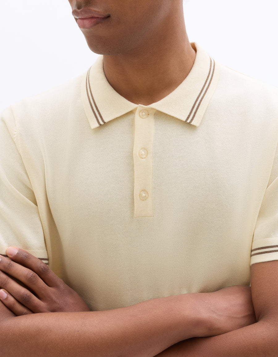 Regular Fit 100% Cotton Polo Collar T-Shirt - Beige