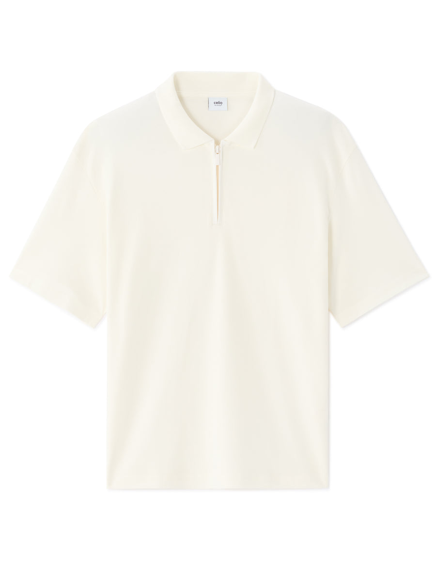 Regular Fit 100% Cotton Zip Neck T-Shirt - White
