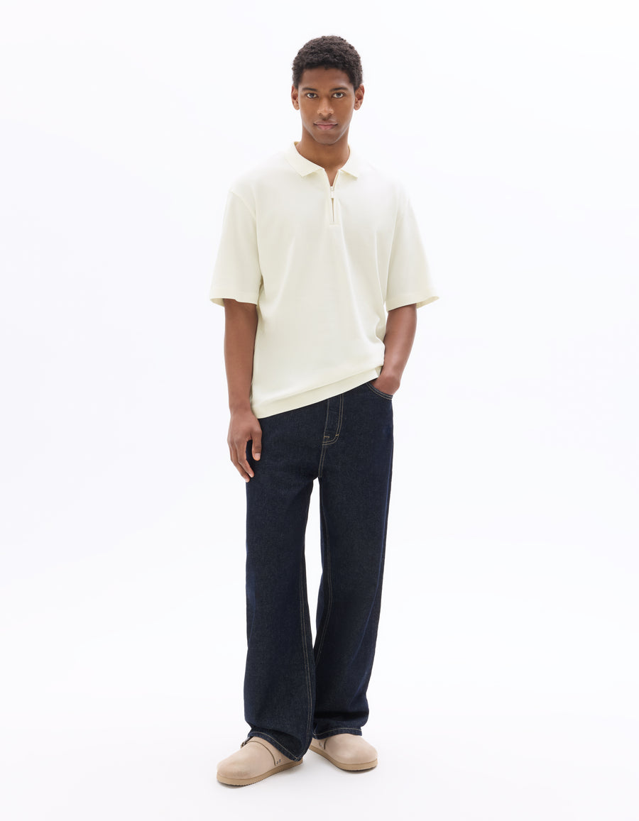 Regular Fit 100% Cotton Zip Neck T-Shirt - White