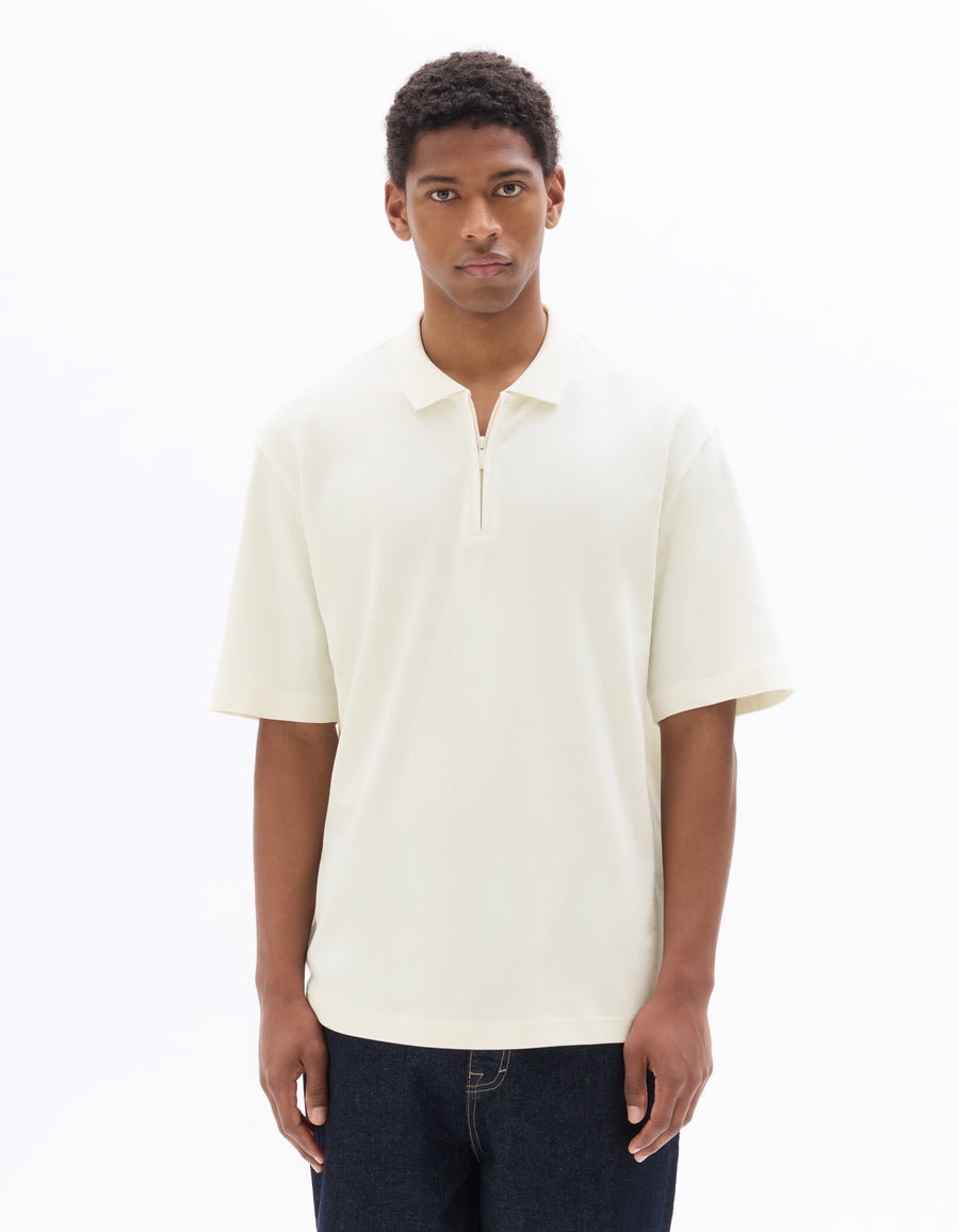 Regular Fit 100% Cotton Zip Neck T-Shirt - White