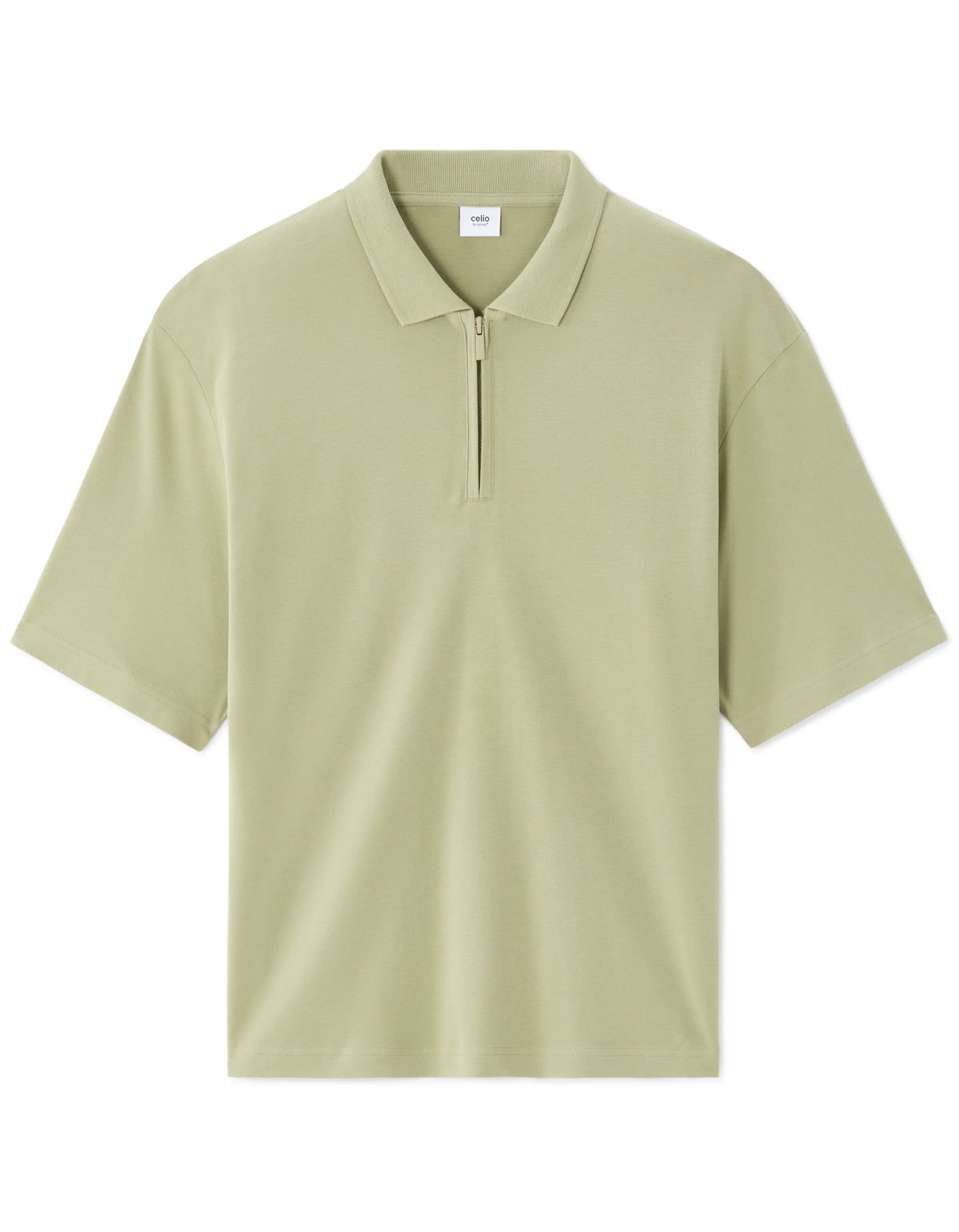 Regular Fit 100% Cotton Zip Neck T-Shirt - Green