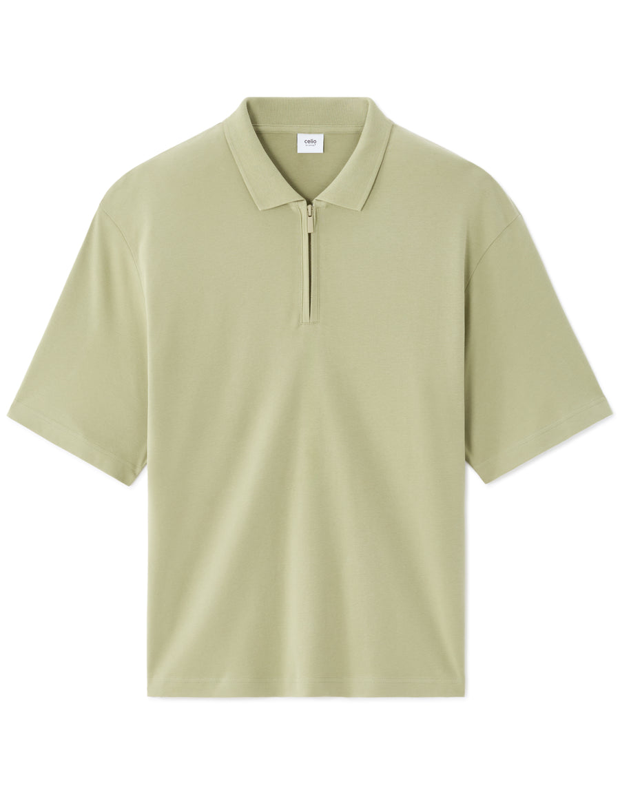 Regular Fit 100% Cotton Zip Neck T-Shirt - Green