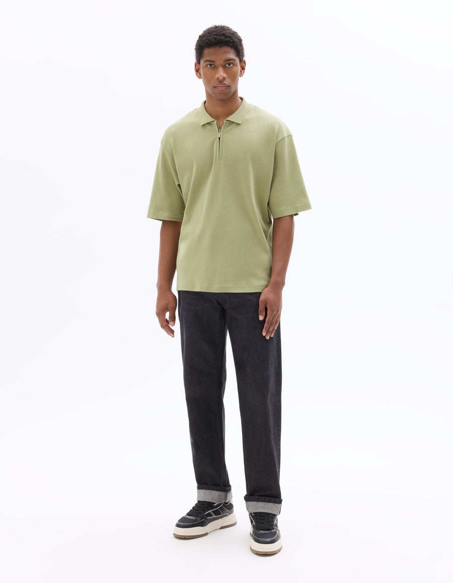 Regular Fit 100% Cotton Zip Neck T-Shirt - Green