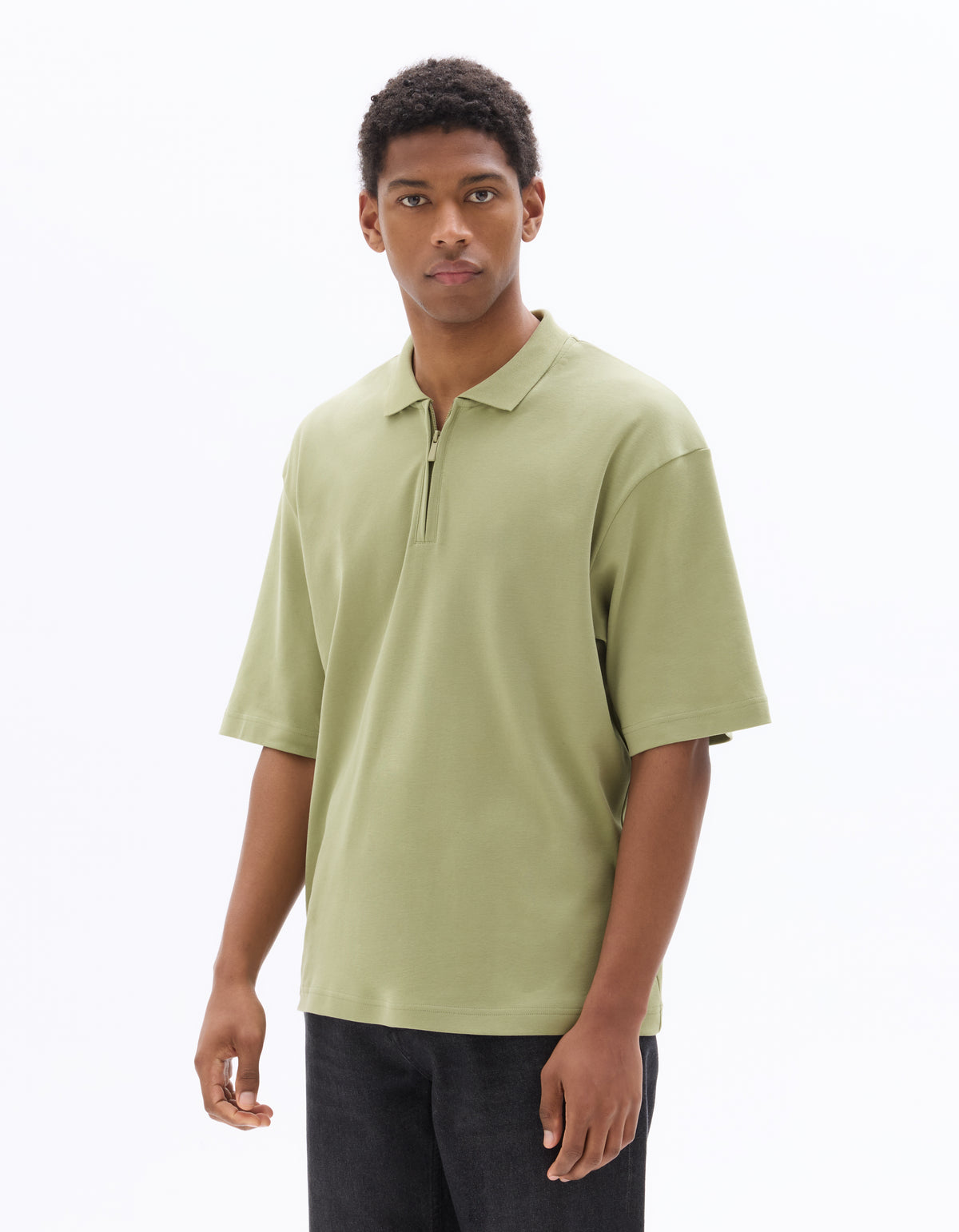 Regular Fit 100% Cotton Zip Neck T-Shirt - Green