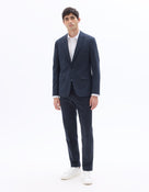 Slim Fit Cotton Lapel Collar Blazer - Navy Blue