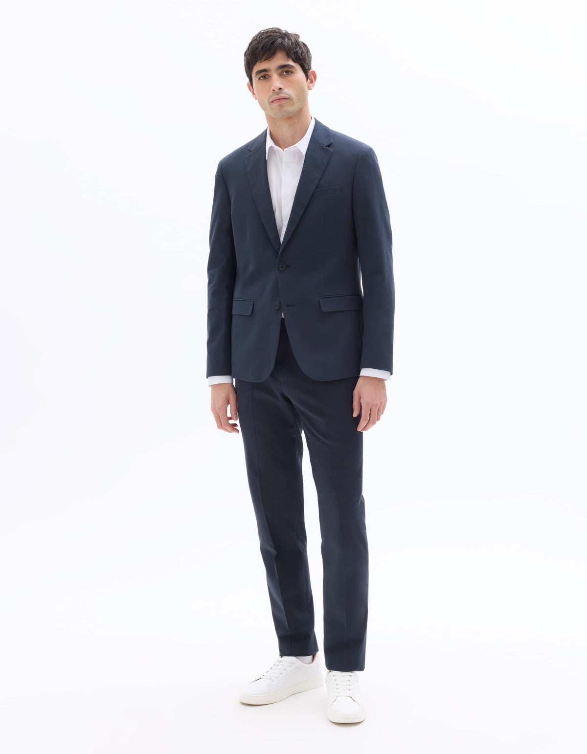 Slim Fit Cotton Lapel Collar Blazer - Navy Blue
