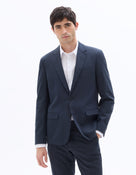 Slim Fit Cotton Lapel Collar Blazer - Navy Blue