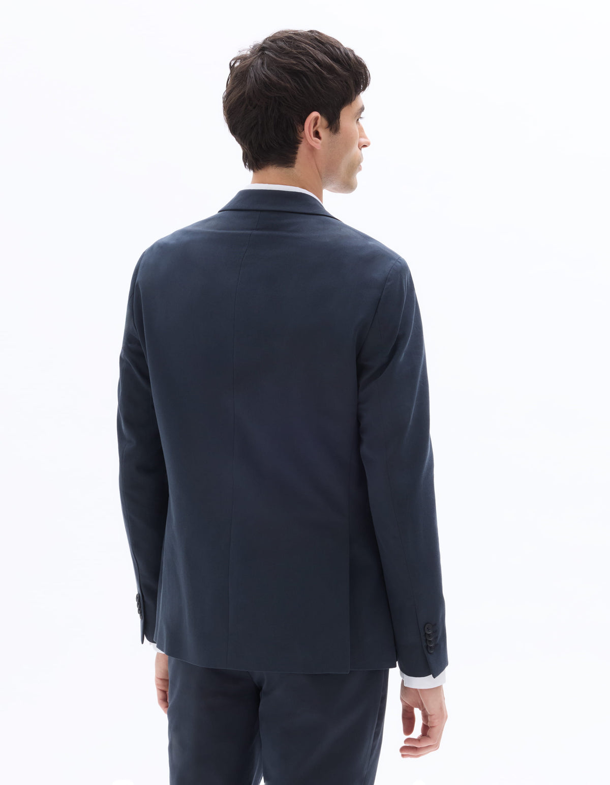 Slim Fit Cotton Lapel Collar Blazer - Navy Blue