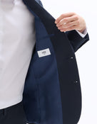 Slim Fit Cotton Lapel Collar Blazer - Navy Blue