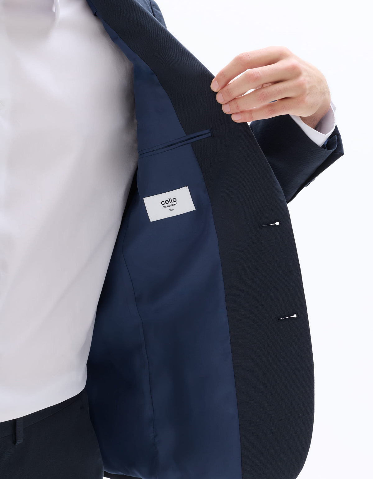 Slim Fit Cotton Lapel Collar Blazer - Navy Blue