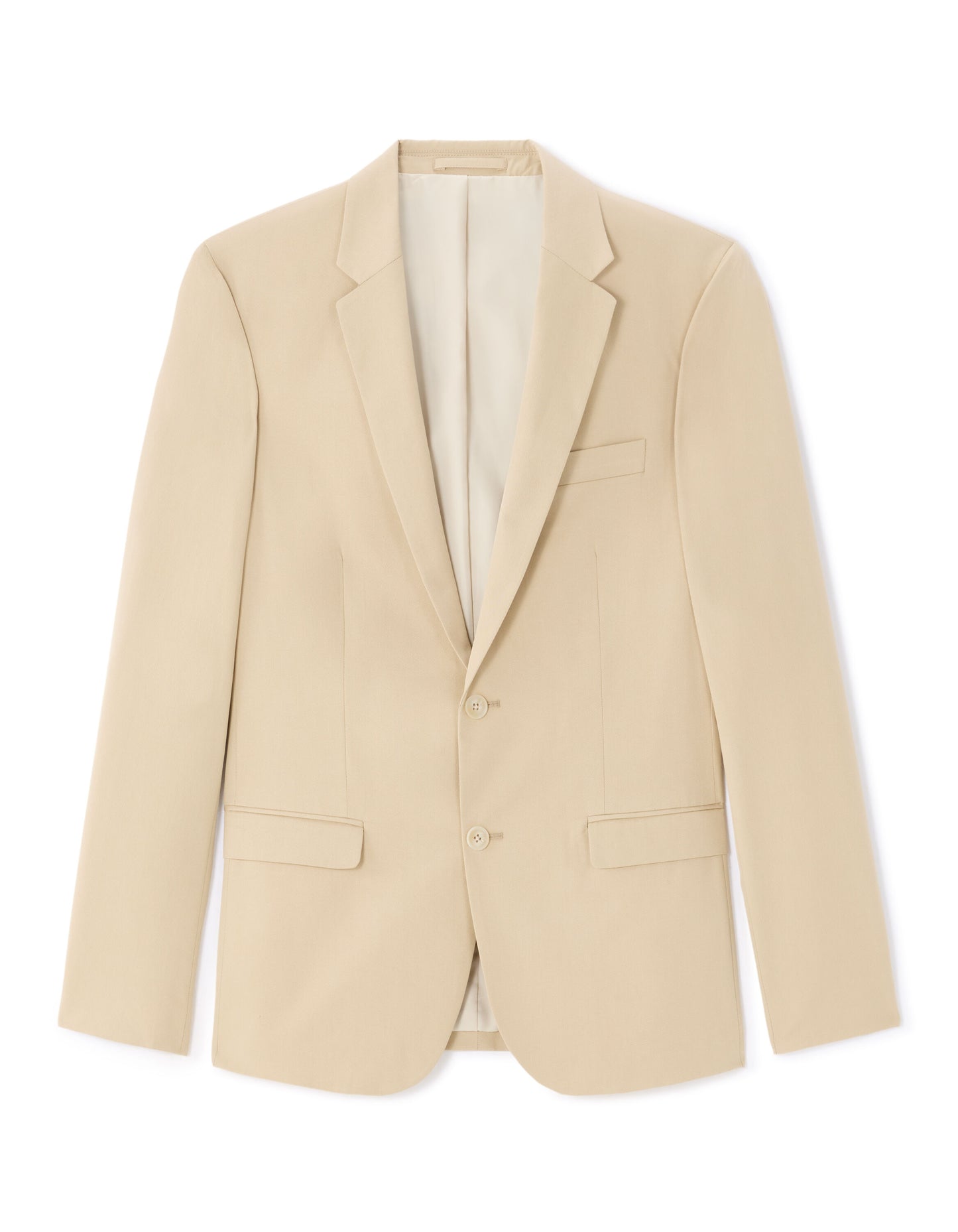 Slim Fit Cotton Lapel Collar Blazer - Beige