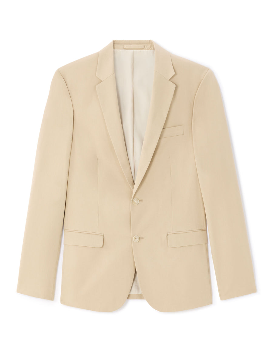 Slim Fit Cotton Lapel Collar Blazer - Beige