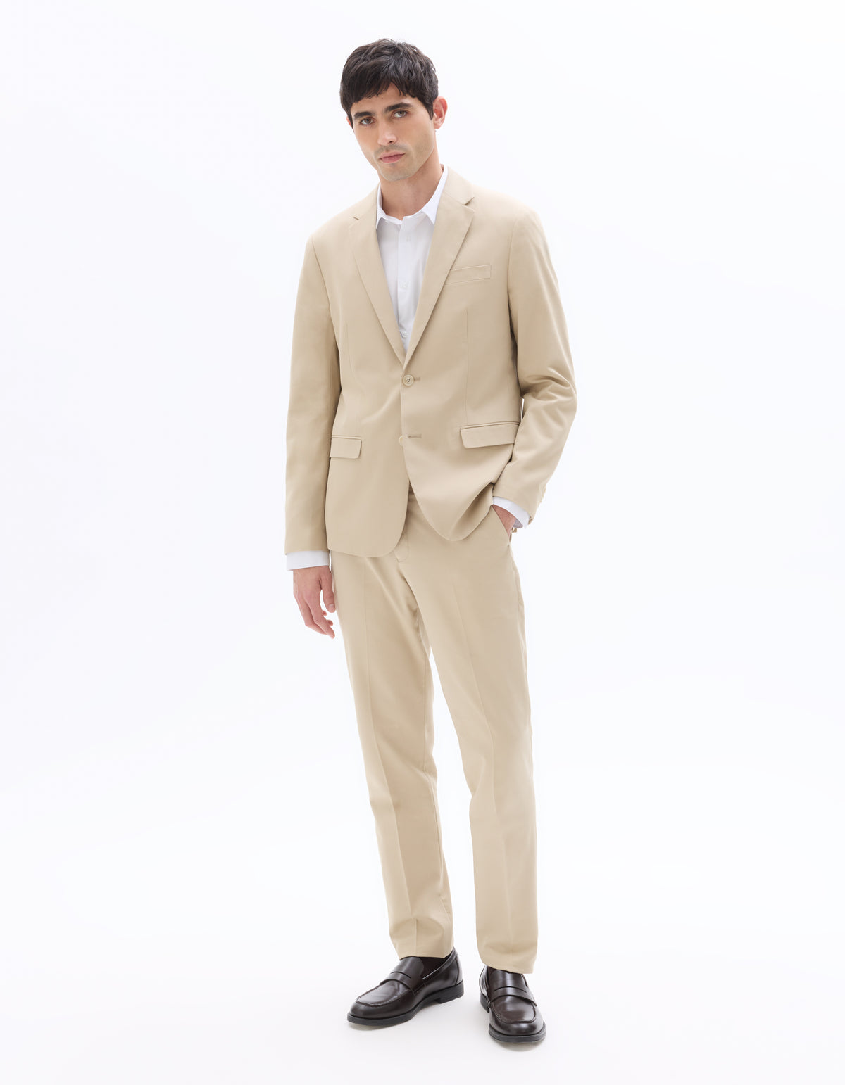 Slim Fit Cotton Formal Trousers - Beige
