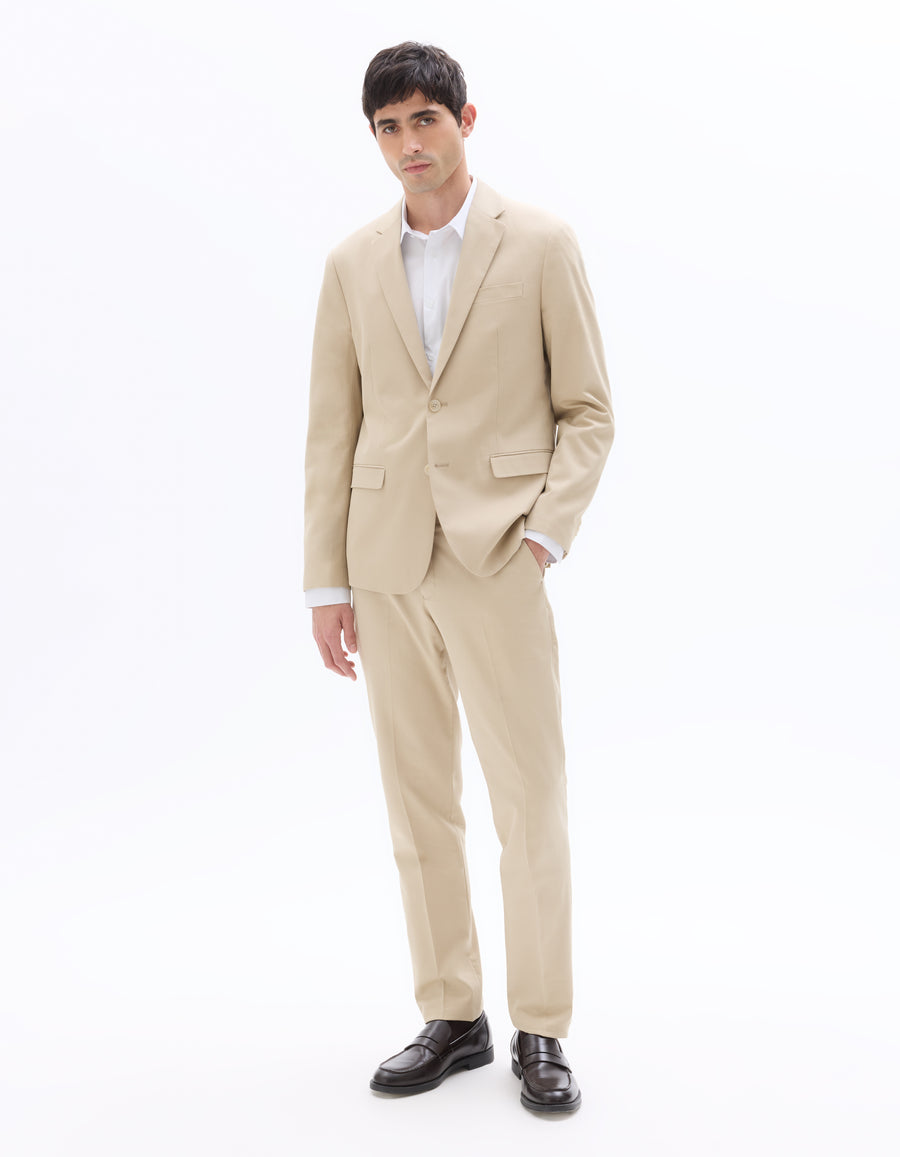 Slim Fit Cotton Formal Trousers - Beige
