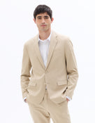 Slim Fit Cotton Lapel Collar Blazer - Beige